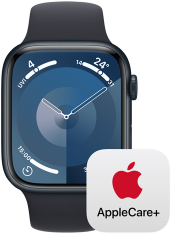 Imagen de un Apple Watch y el logo del AppleCare+