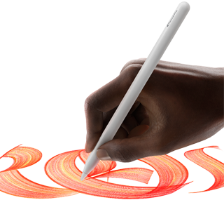 Una mano dibuja trazos ondulados y coloridos con el Apple Pencil Pro