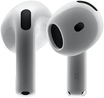 Hardware de los AirPods 4, vista posterior y frontal que muestra el nuevo diseño