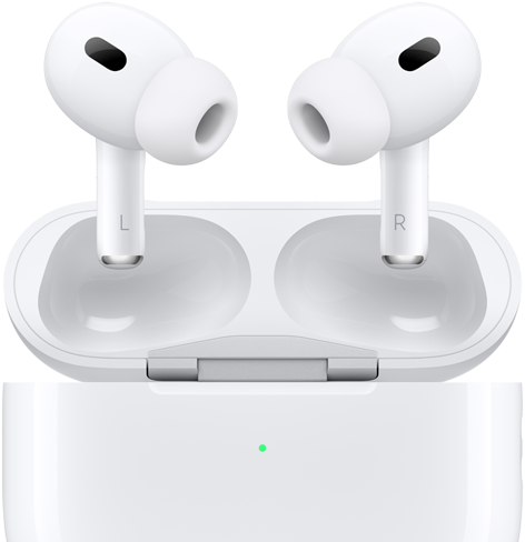 Imagen frontal de unos AirPods Pro fuera del estuche de carga
