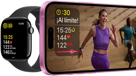 Métricas de entrenamiento en un Apple Watch Series 10 y en un iPhone