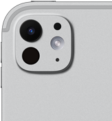 iPad Pro, parte posterior, color plata, sistema de cámaras pro con lente de cinco elementos y flash True Tone adaptativo