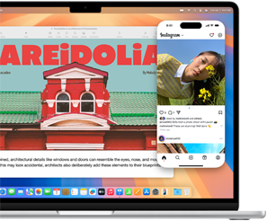 App Duplicación del iPhone, con la pantalla de un iPhone que aparece en la pantalla de una MacBook Air