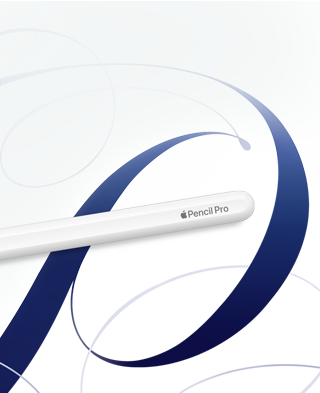 Apple Pencil Pro blanco sobre un fondo blanco con ondulaciones azules