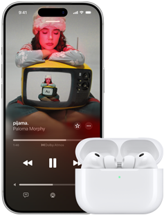 AirPods Pro 3 en estuche de carga MagSafe, iPhone 17 Pro, Apple Music reproduce pijama. de Paloma Morphy
