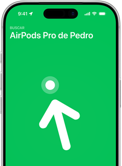 iPhone 17 Pro, pantalla de Rastreo Preciso en la app Encontrar, texto: Matias's AirPods Pro