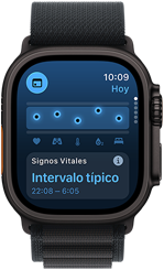 Apple Watch Ultra 3, color negro, caja de titanio, app Signos Vitales, gráfica con puntuación de salud, notificación de valores anómalos de signos vitales nocturnos