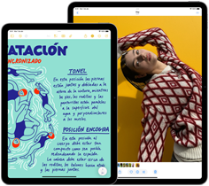 Vista de los modelos de iPad de 11 pulgadas y 13 pulgadas, uno al lado del otro, que muestra la pantalla Liquid Retina