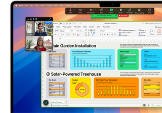 Gráficas y una videollamada abiertas y activas en una MacBook Pro de 16 pulgadas para mostrar la compatibilidad de macOS con Microsoft Excel y Zoom