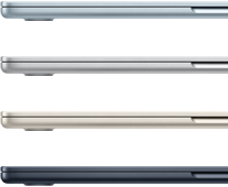 Parte lateral de cuatro laptops MacBook Air que muestran cuatro acabados diferentes