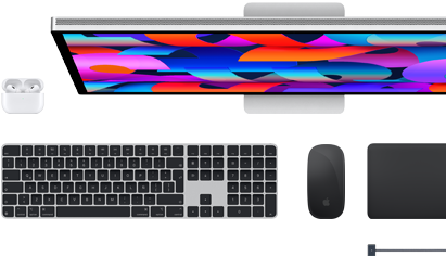 Accesorios para la Mac: AirPods, Studio Display, Magic Keyboard, Magic Mouse, Magic Trackpad, cable de carga MagSafe en negro espacial