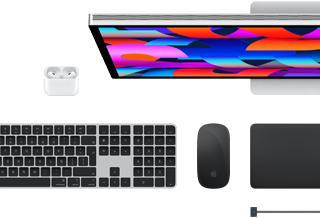 Accesorios para la Mac: AirPods, Studio Display, Magic Keyboard, Magic Mouse, Magic Trackpad, cable de carga MagSafe en negro espacial