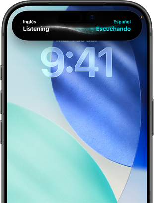 iPhone 17 Pro, frente, se destaca la interfaz de la Dynamic Island con una traducción de inglés a alemán
