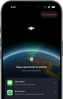 iPhone 17 Pro, frente, la pantalla muestra la conexión satelital