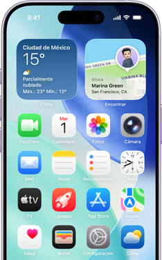 iPhone 17, frente, pantalla de inicio con varias apps