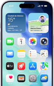 iPhone 17, frente, pantalla de inicio con varias apps