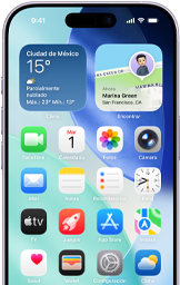 iPhone 17, frente, pantalla de inicio con varias apps