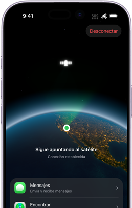 iPhone 17, frente, la pantalla muestra la conexión satelital