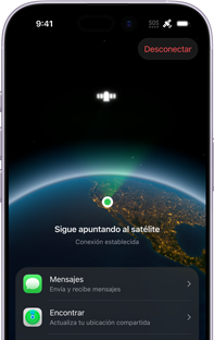 iPhone 17, frente, la pantalla muestra la conexión satelital